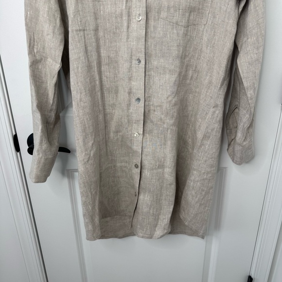 Karen Kane tan linen Casual Button Down long sleeve dress medium - Picture 3 of 9